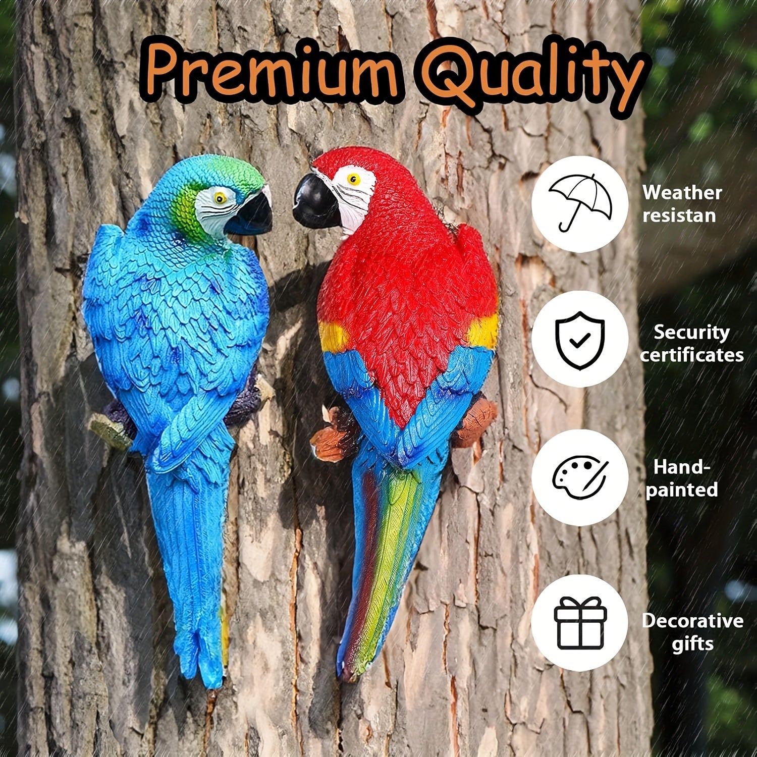 Vibrant Resin Parrot Wall Sculpture - Colorful Outdoor Garden and Home Decor, Realistic Bird Statue for Yard, Lawn, or Tree Branch, Weather-Resistant Art Piece