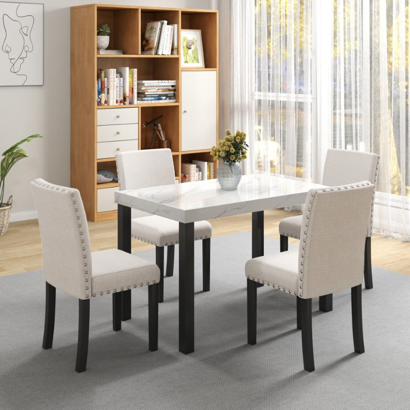 5pcs Dining Set Imitation Marble Tabletop Restaurant Combo Space Saving