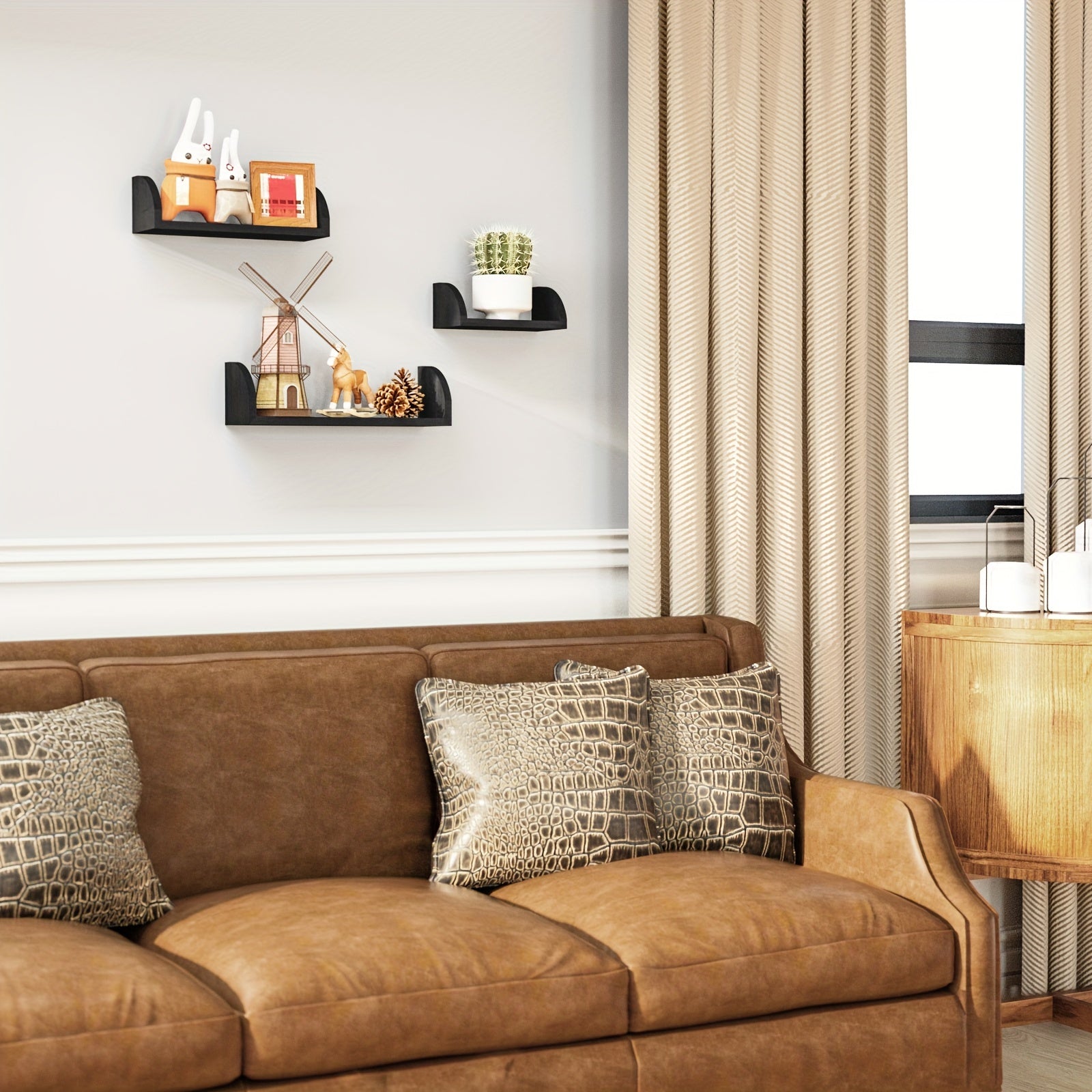 Floating Shelves Wall Mounted, Solid Wood Shelves Wall Bookshelves Set Of 3 - Black