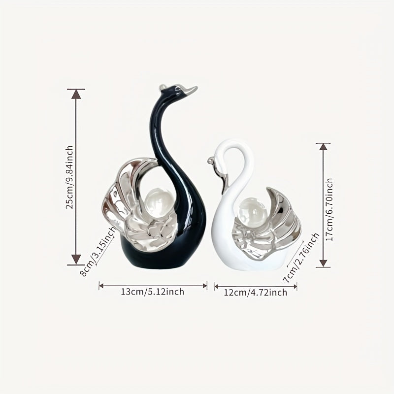 Luxury Crystal Ball Swan Ceramic Ornament Black and White High-end Light