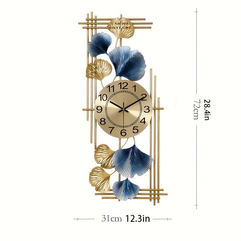 Elegant Ginkgo Leaf Wall Clock - Silent, Battery-Powered Metal Decor