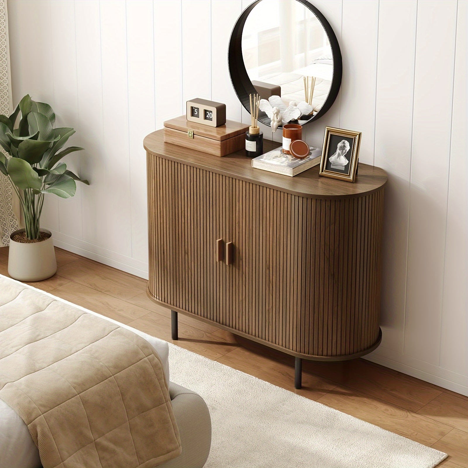 40" Sliding Door Storage Cabinet, Sideboard Buffet Cabinet With Adjustable Shelf, Modern Accent Coffee Bar Cabinet Console Table