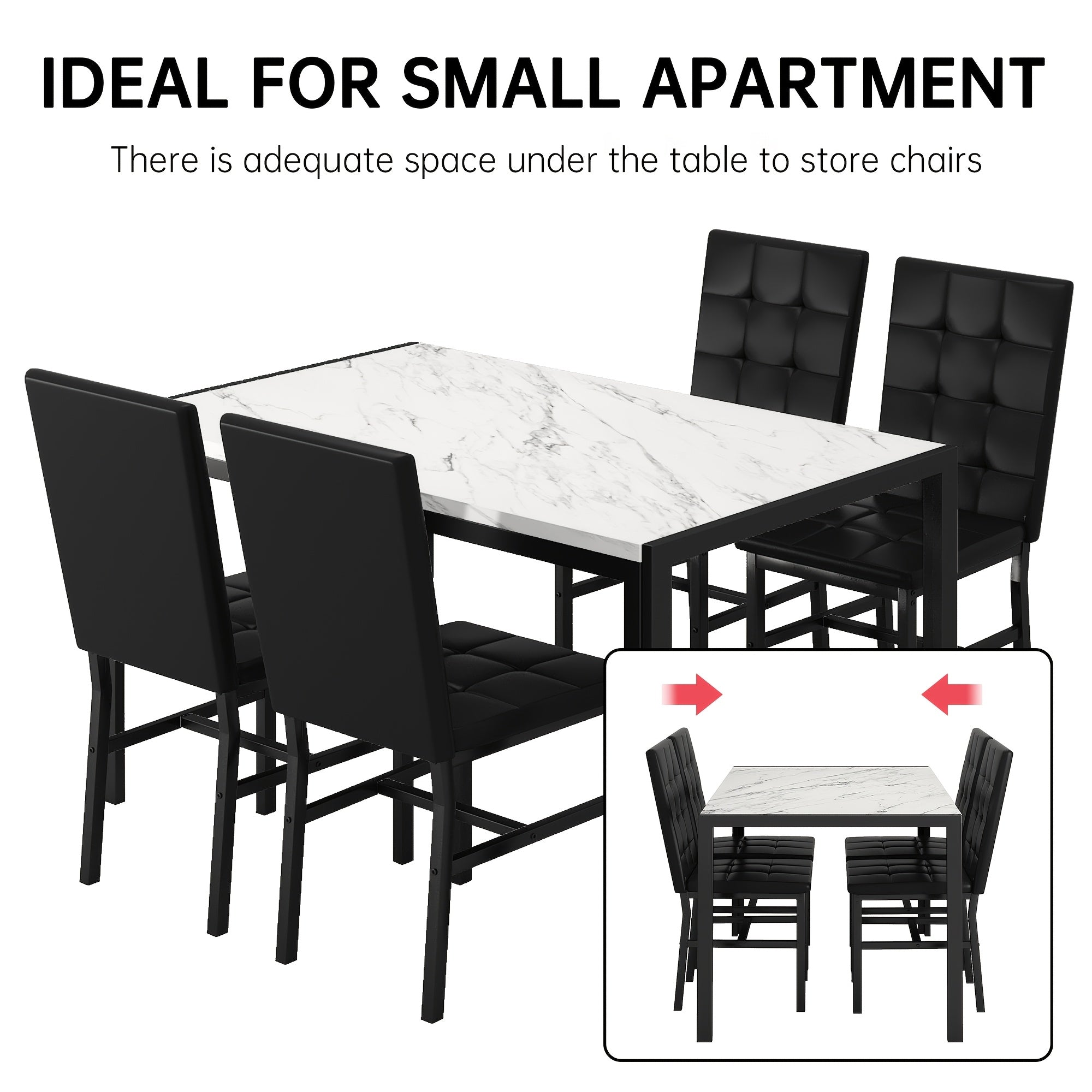 5pcs Faux Marble Tabletop Dining Table Set