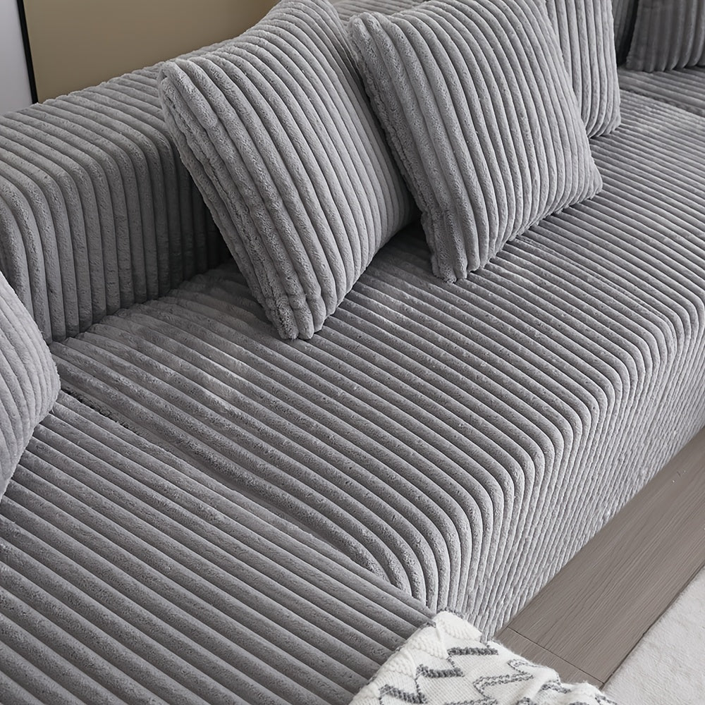 4-Seater Modular U-Shaped Sectional Sofa | Grey Striped Corduroy Upholstery, Customizable Configurations, Easy Assembly, Durable & Easy-Clean Fabric | Modern Sectional Sofa for Living Room, Apartment