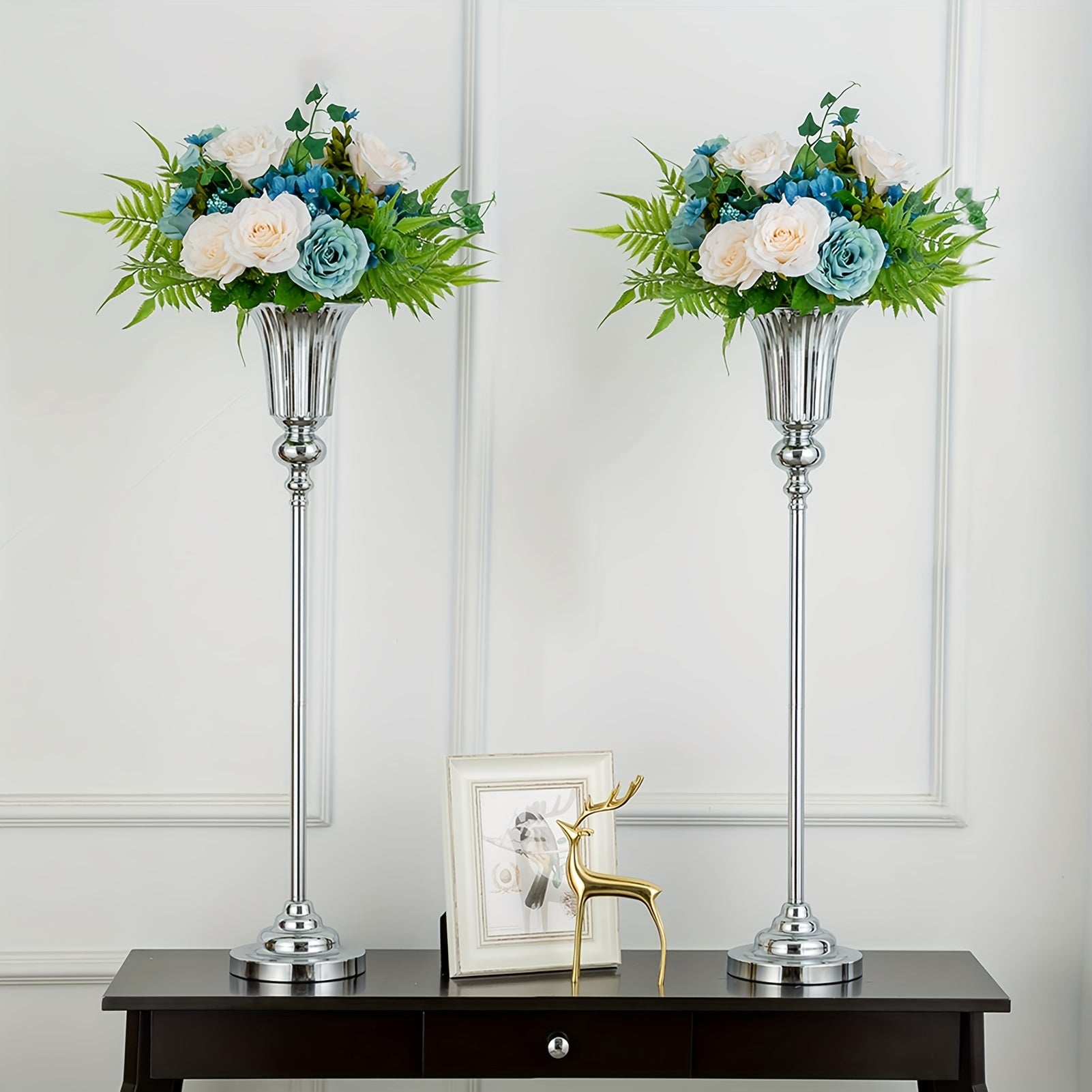 Set Of 2/ Set Of 10 Versatile Golden Centerpiece Vases, Perfect For Weddings, Banquets, Anniversaries, And Birthdays.