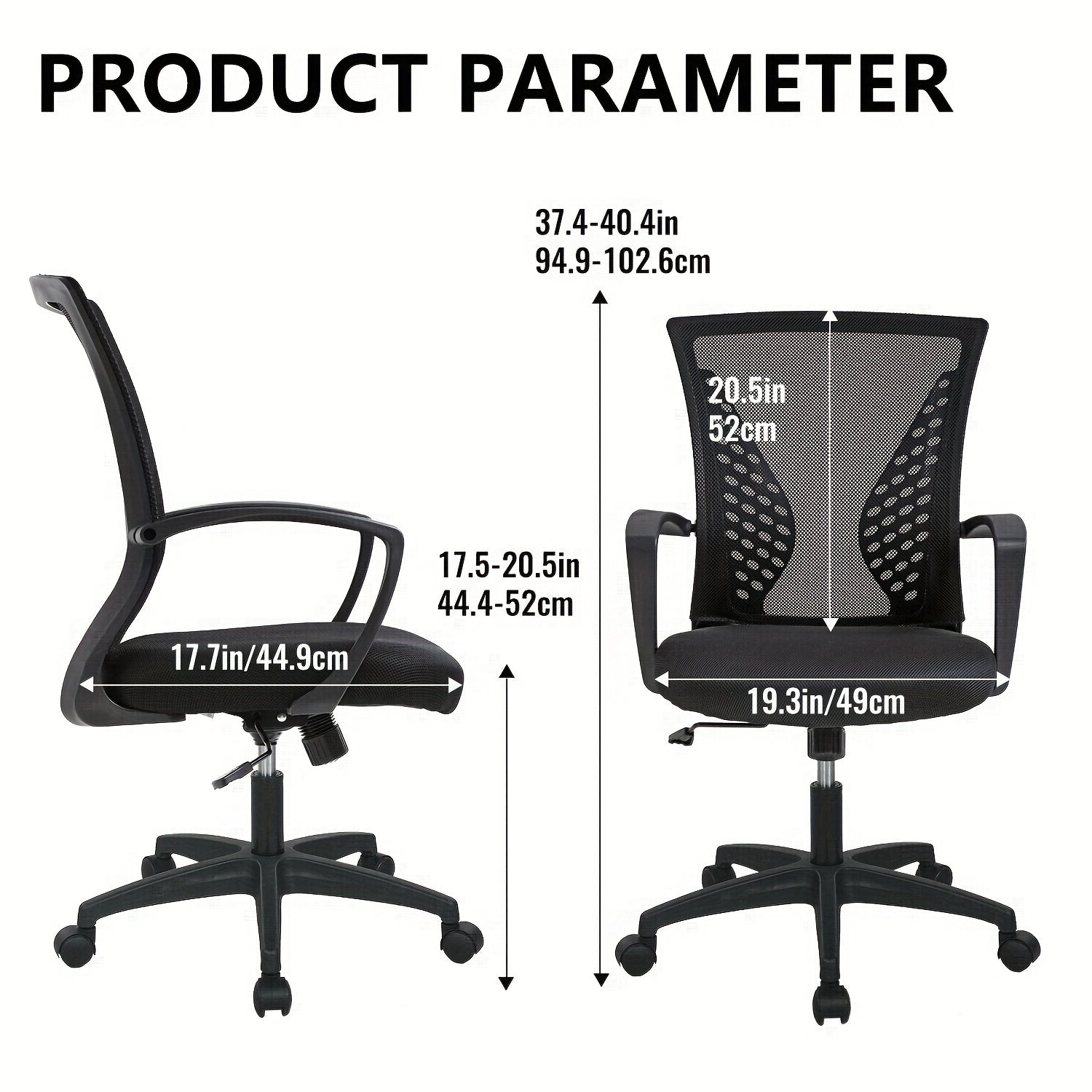 Home Office Chair, Mid Back Computer Swivel Lumbar Support Adjustable Desk Task Computer, Ergonomic Comfort Mesh Chair With Armrests