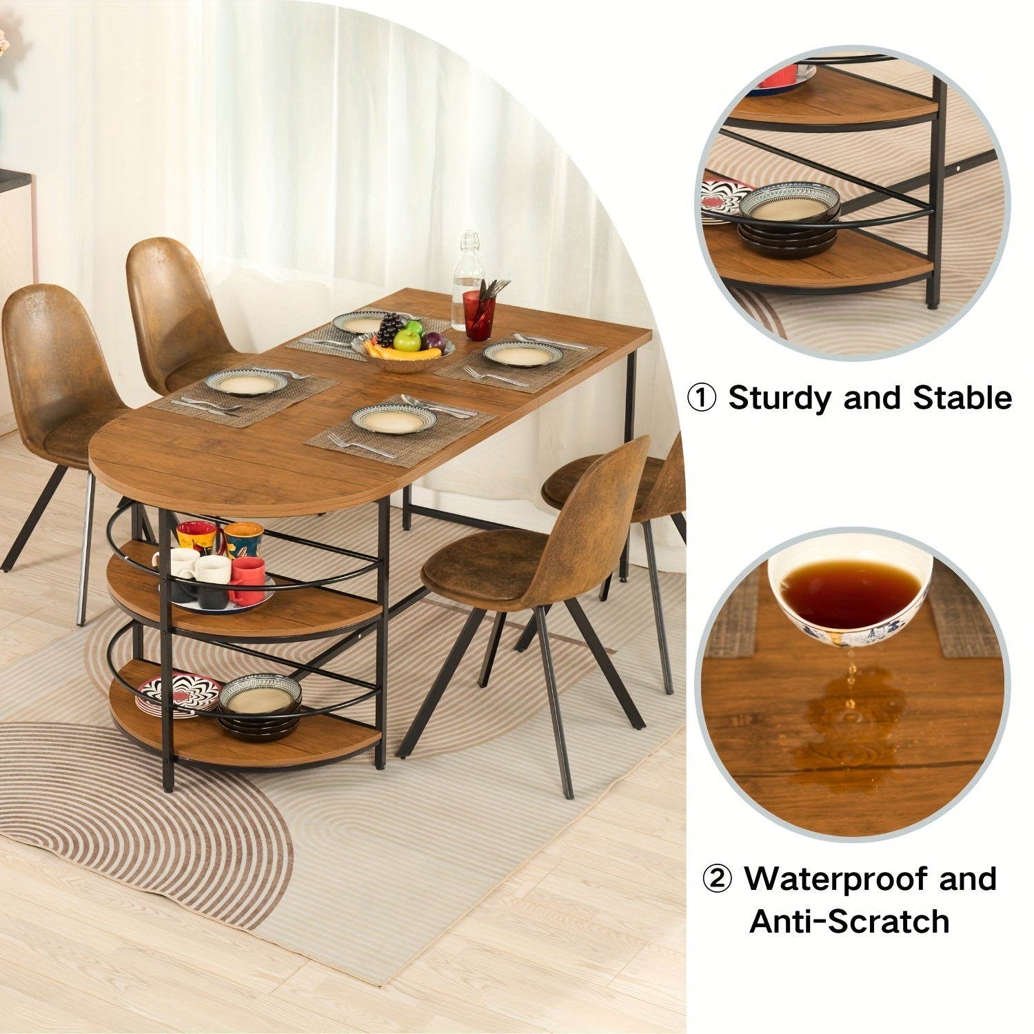 5 Piece Dining Set, 70" Dining Table With 4 Dining Chairs With Swivel Seats, Mid-Century Modern Dining Set With Metal Frame For Small Space, Brown/Beige