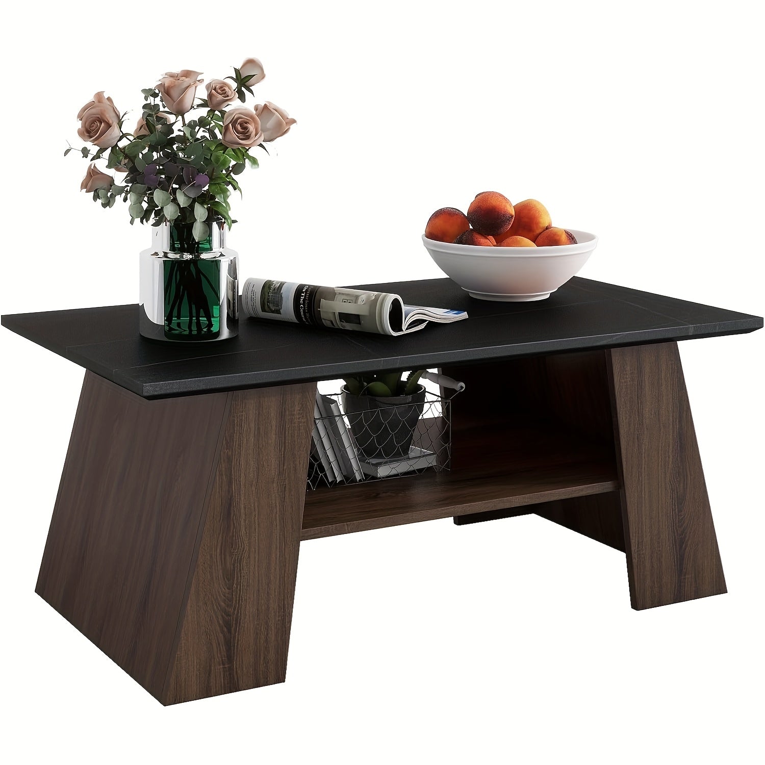 Coffee Table With Storage Shelf, 2-Tier Mid Century Modern Coffee Tables