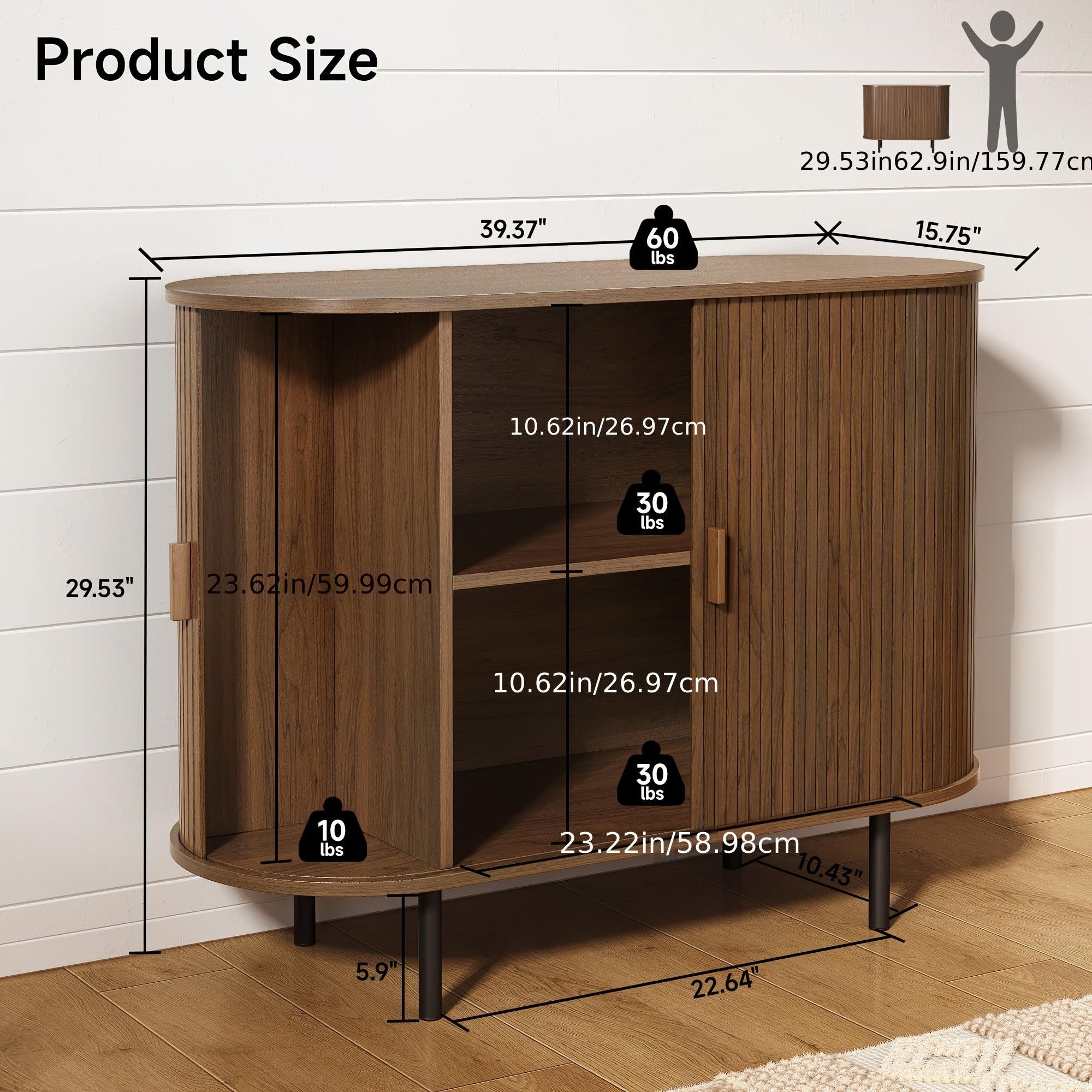 40" Sliding Door Storage Cabinet, Sideboard Buffet Cabinet With Adjustable Shelf, Modern Accent Coffee Bar Cabinet Console Table