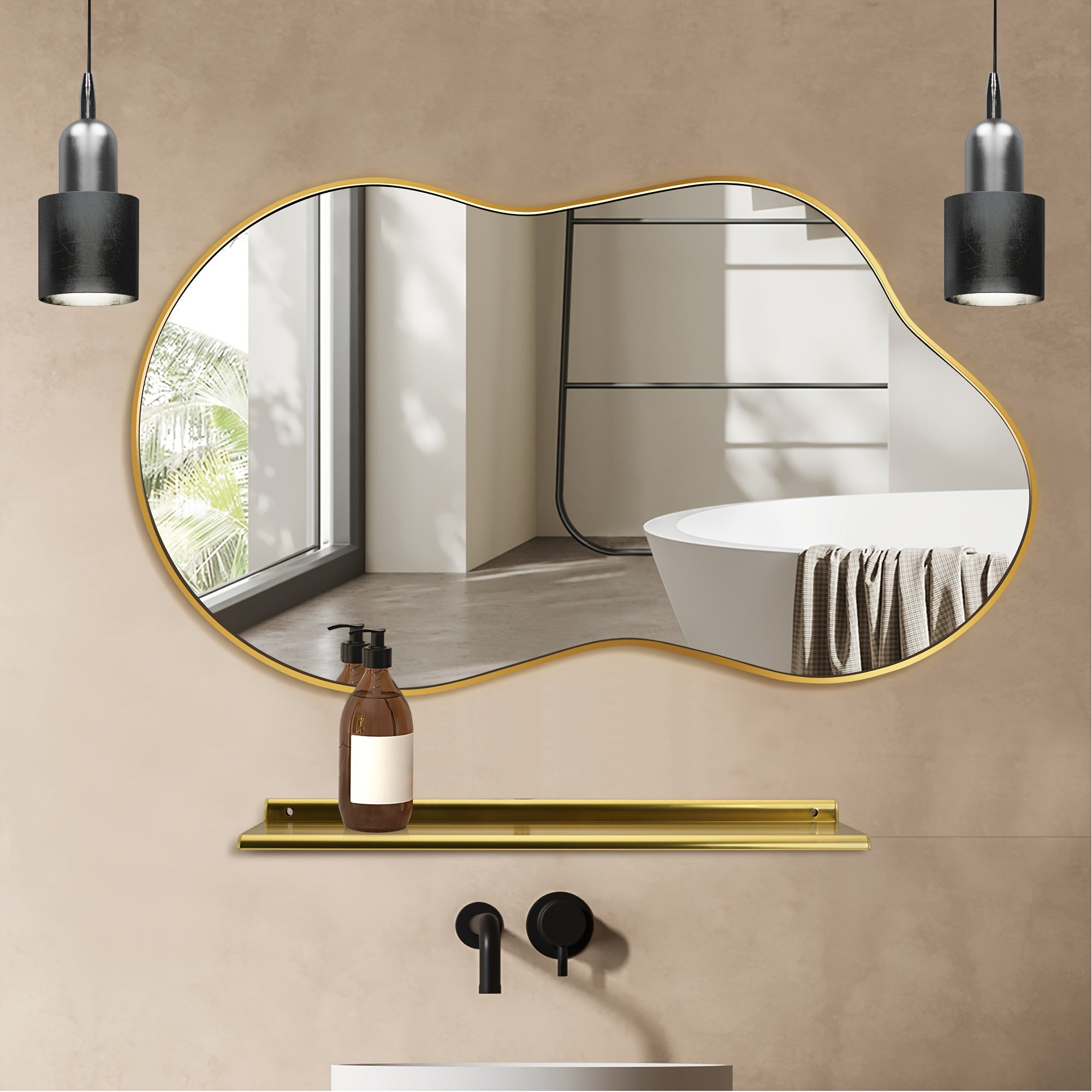 Golden Asymmetrical Mirror - Irregular Wall Mirror Aviation Aluminum Alloy Frame