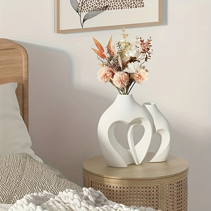Vase Decoration, Heart Shaped Ceramic Vase Set of 2, Nordic Heart Shaped Vase,