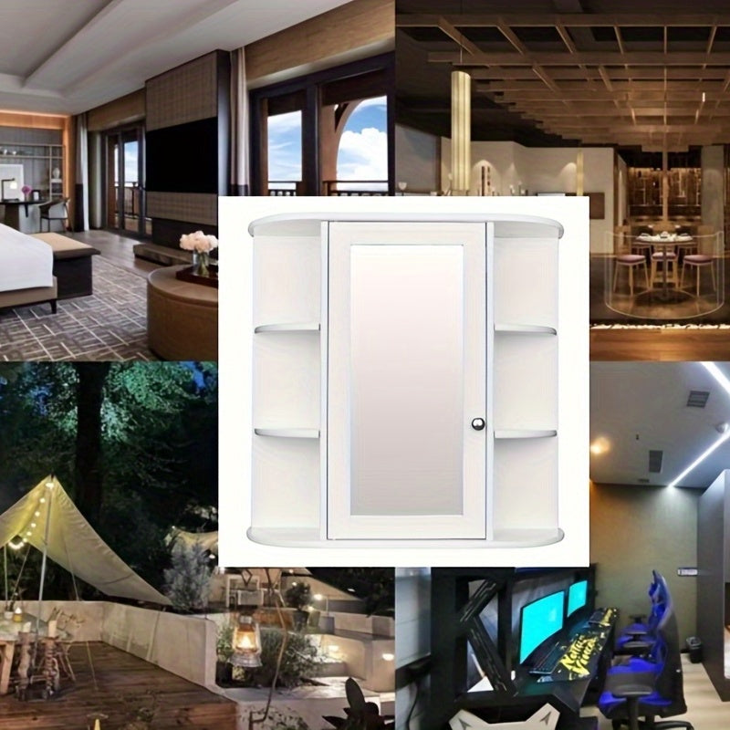 3-tier Single Door Mirror Indoor Hotel Bathroom Wall Mounted Cabinet Shelf White