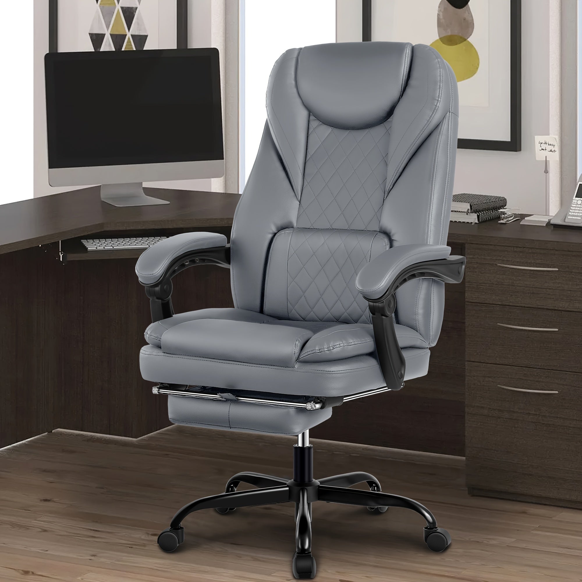 Executive Office Chair with Footrest/ without Footrest( Optional), Big and Tall Reclining Faux Leather Chair
