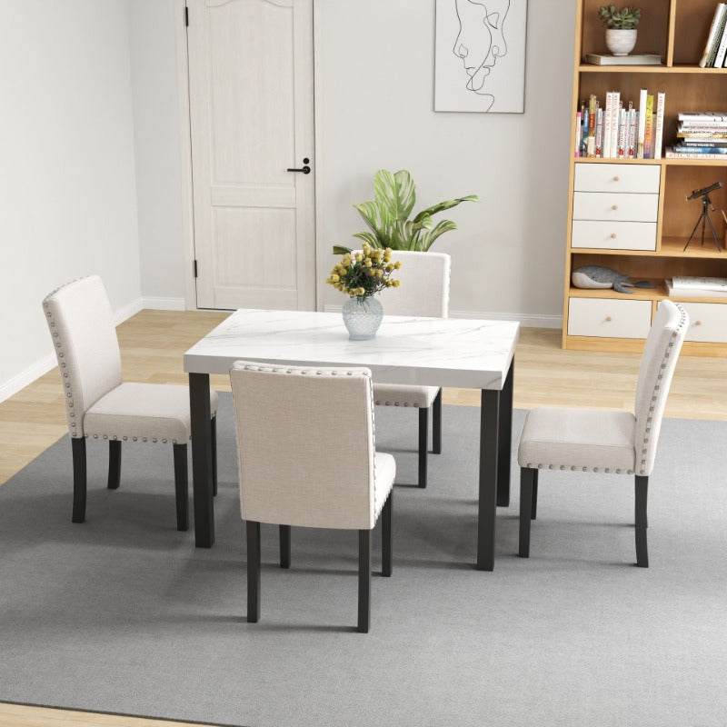 5pcs Dining Set Imitation Marble Tabletop Restaurant Combo Space Saving