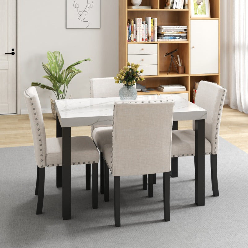 5pcs Dining Set Imitation Marble Tabletop Restaurant Combo Space Saving