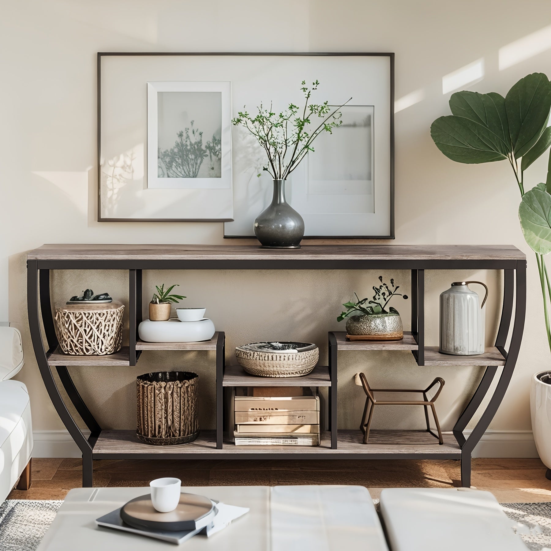 Industrial Console Table - 3-Tier Narrow Sofa Table with Open Shelves