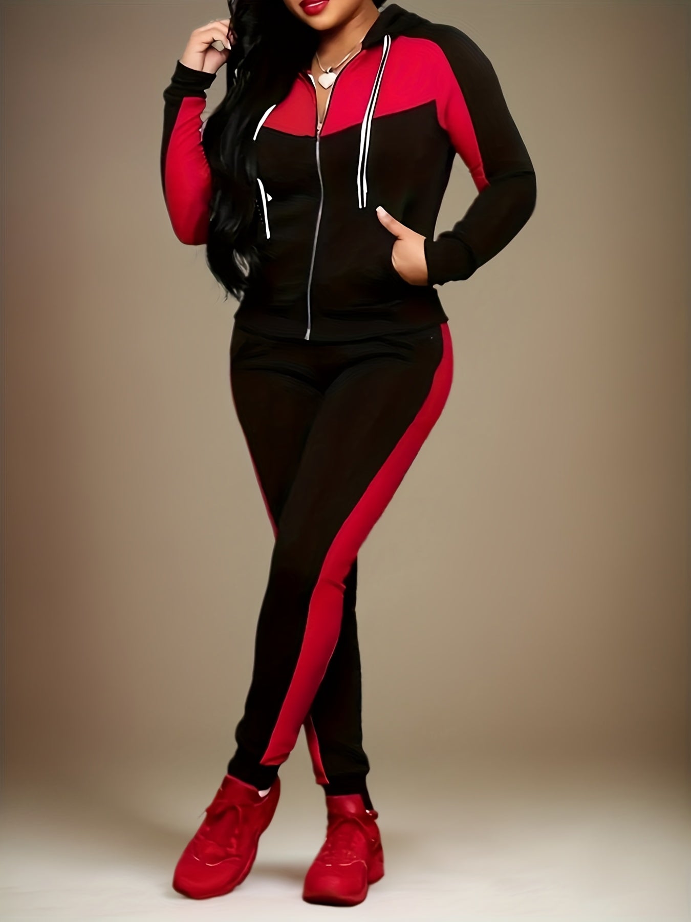 2025 Red & Black Camo Hoodie Set | Women&