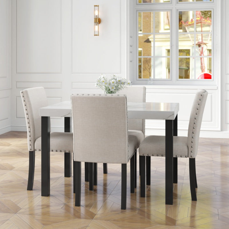 5pcs Dining Set Imitation Marble Tabletop Restaurant Combo Space Saving