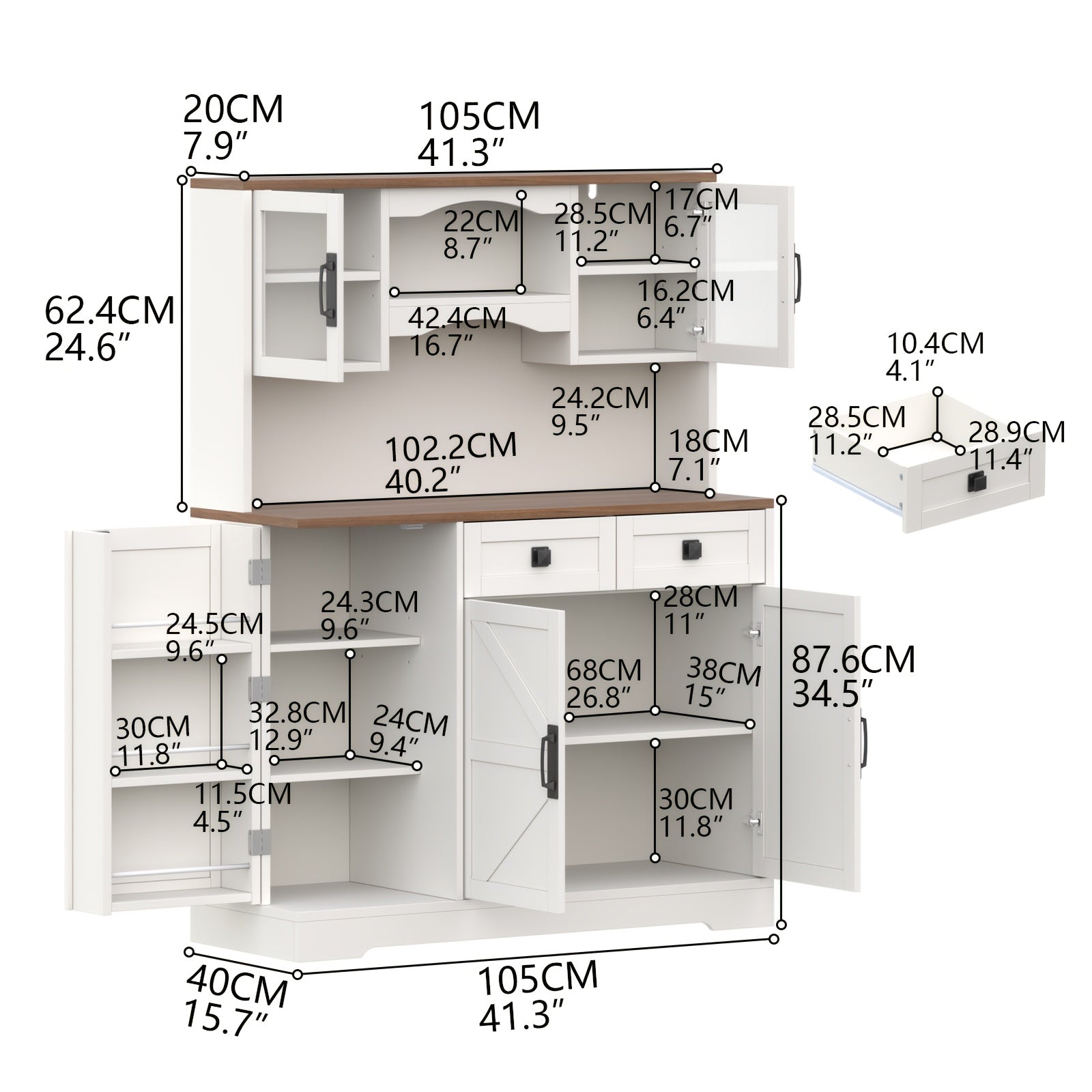 Kitchen Pantry Cabinet, Kitchen Storage Cabinet with 2 Drawer And Door, Tall Kitchen Hutch Cabinet with Microwave Stand