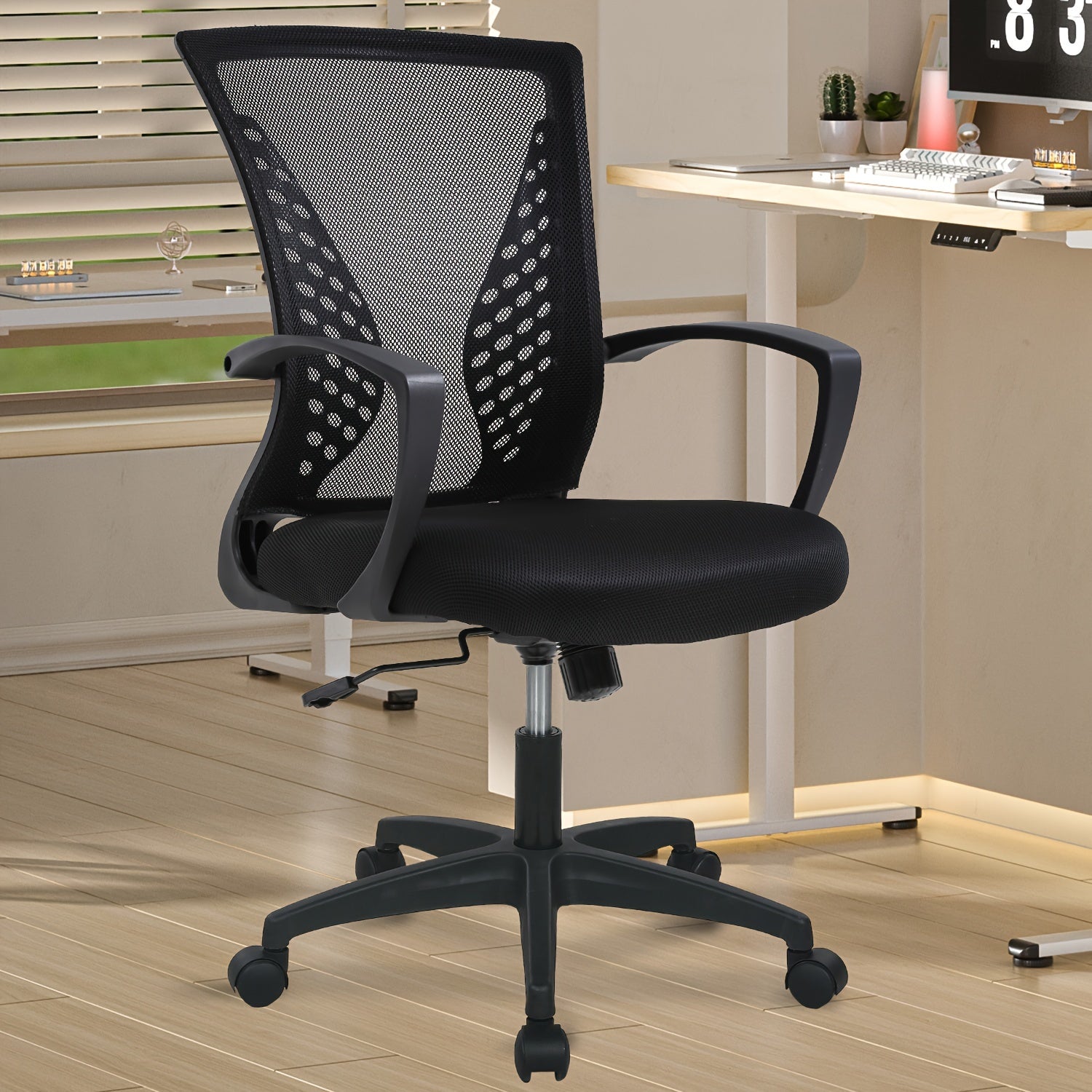 Home Office Chair, Mid Back Computer Swivel Lumbar Support Adjustable Desk Task Computer, Ergonomic Comfort Mesh Chair With Armrests