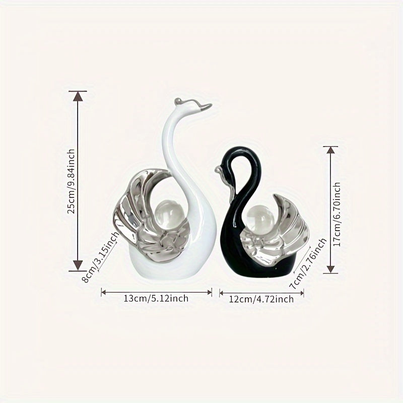 Luxury Crystal Ball Swan Ceramic Ornament Black and White High-end Light