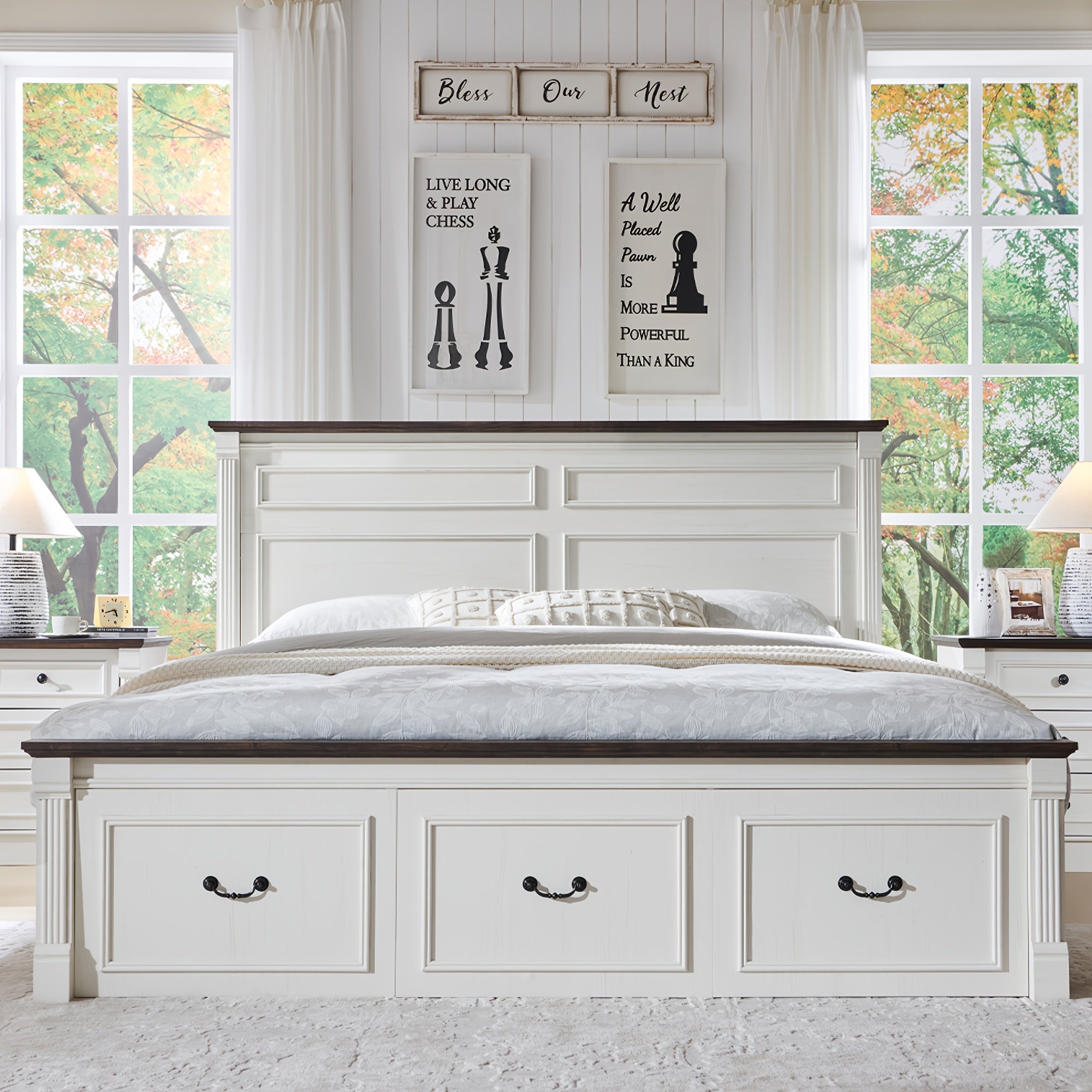 Rustic Farmhouse Full-Size Bed Frame with Tall Headboard