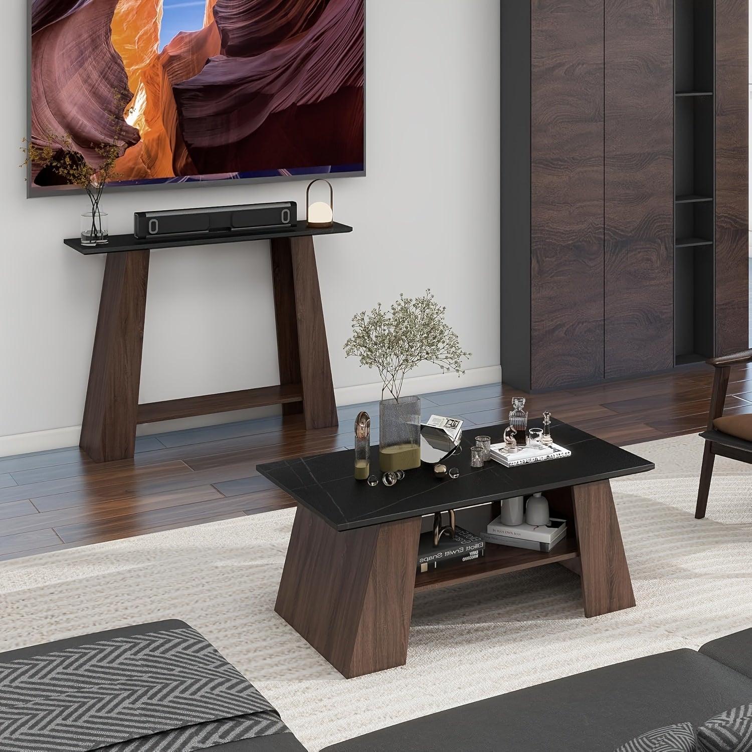 Coffee Table With Storage Shelf, 2-Tier Mid Century Modern Coffee Tables