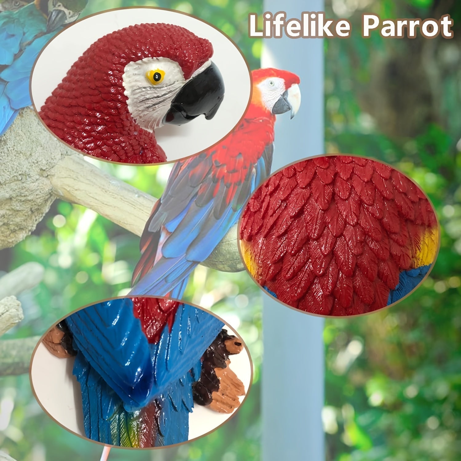 Vibrant Resin Parrot Wall Sculpture - Colorful Outdoor Garden and Home Decor, Realistic Bird Statue for Yard, Lawn, or Tree Branch, Weather-Resistant Art Piece