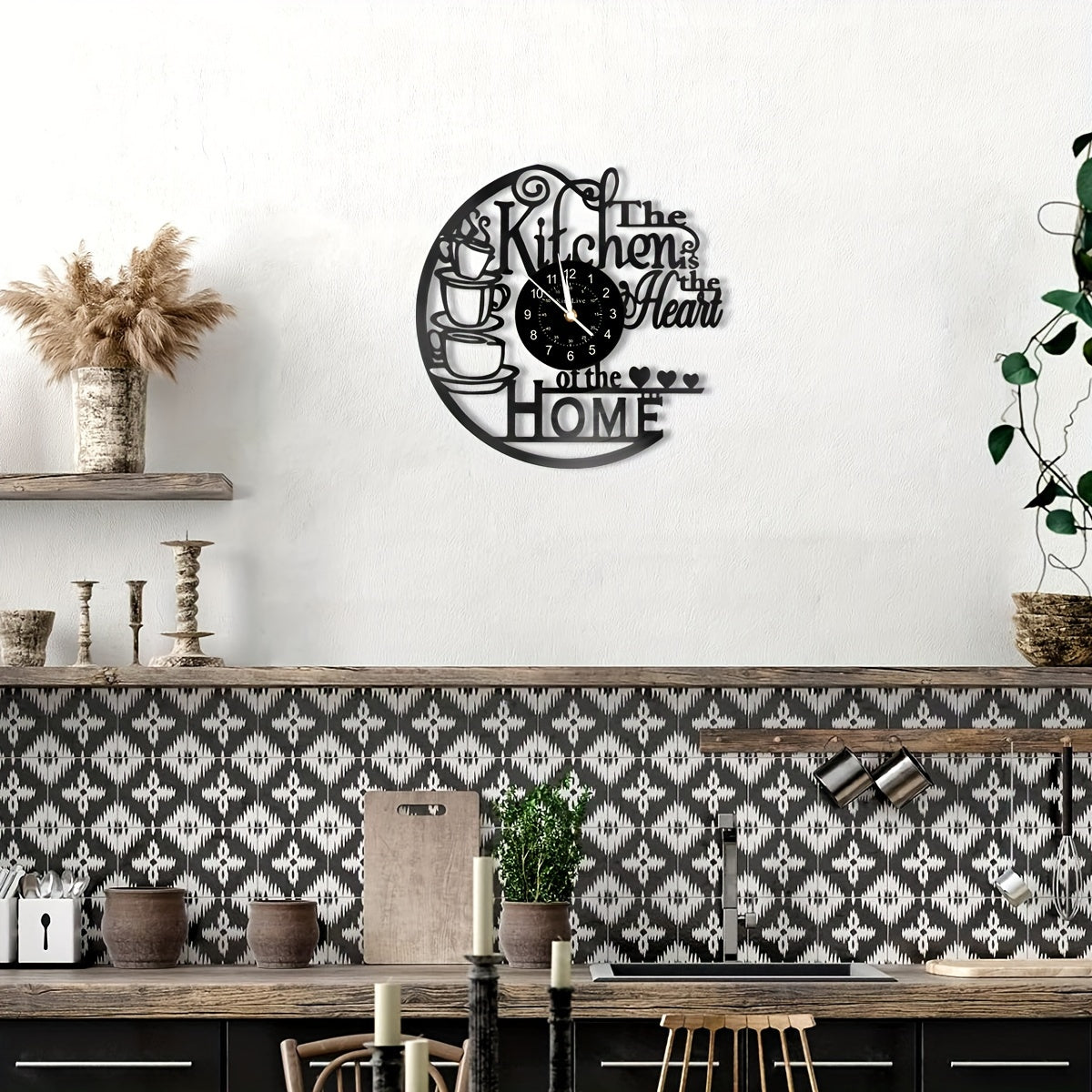 1 Black Vinyl Record Clock Wall Decoration Art Decoration, Coffee Cup Design Clock, Silent Decoration Kitchen Decoration