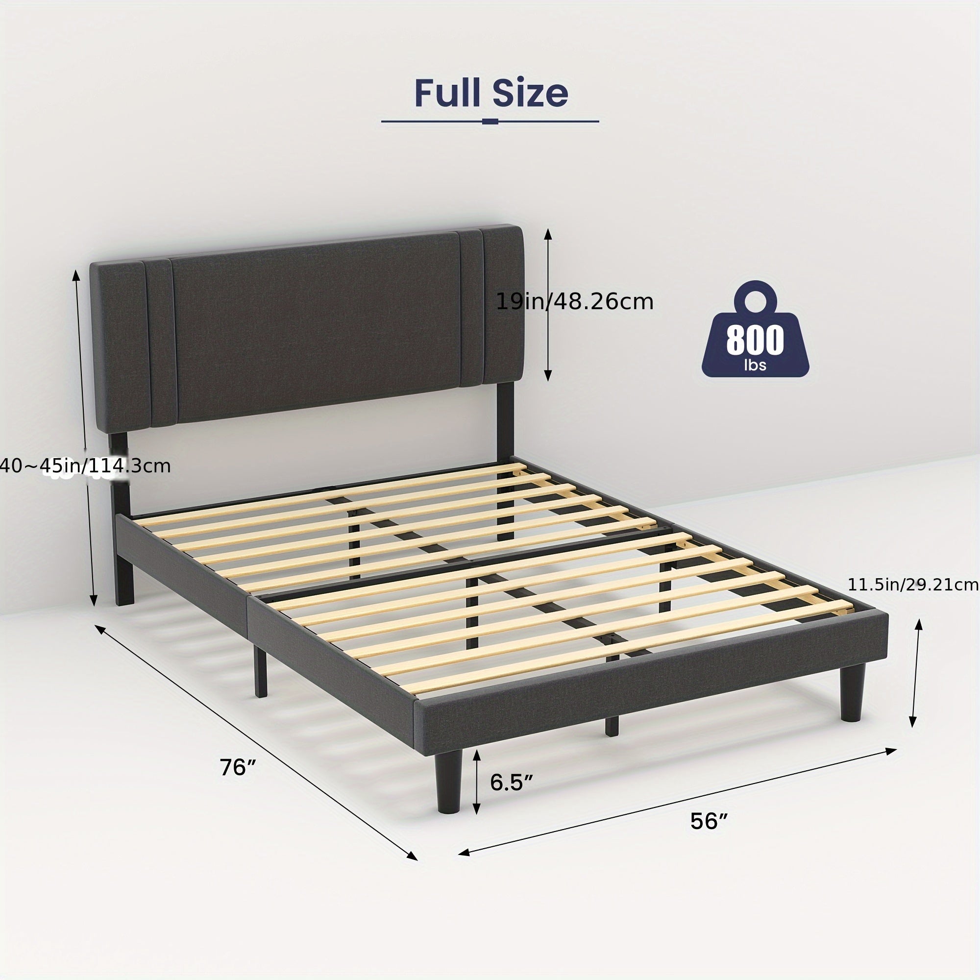 Platform Bed Frame With Adjustable Headboard, Heavy Duty Metal Frame And Wooden Slats Support