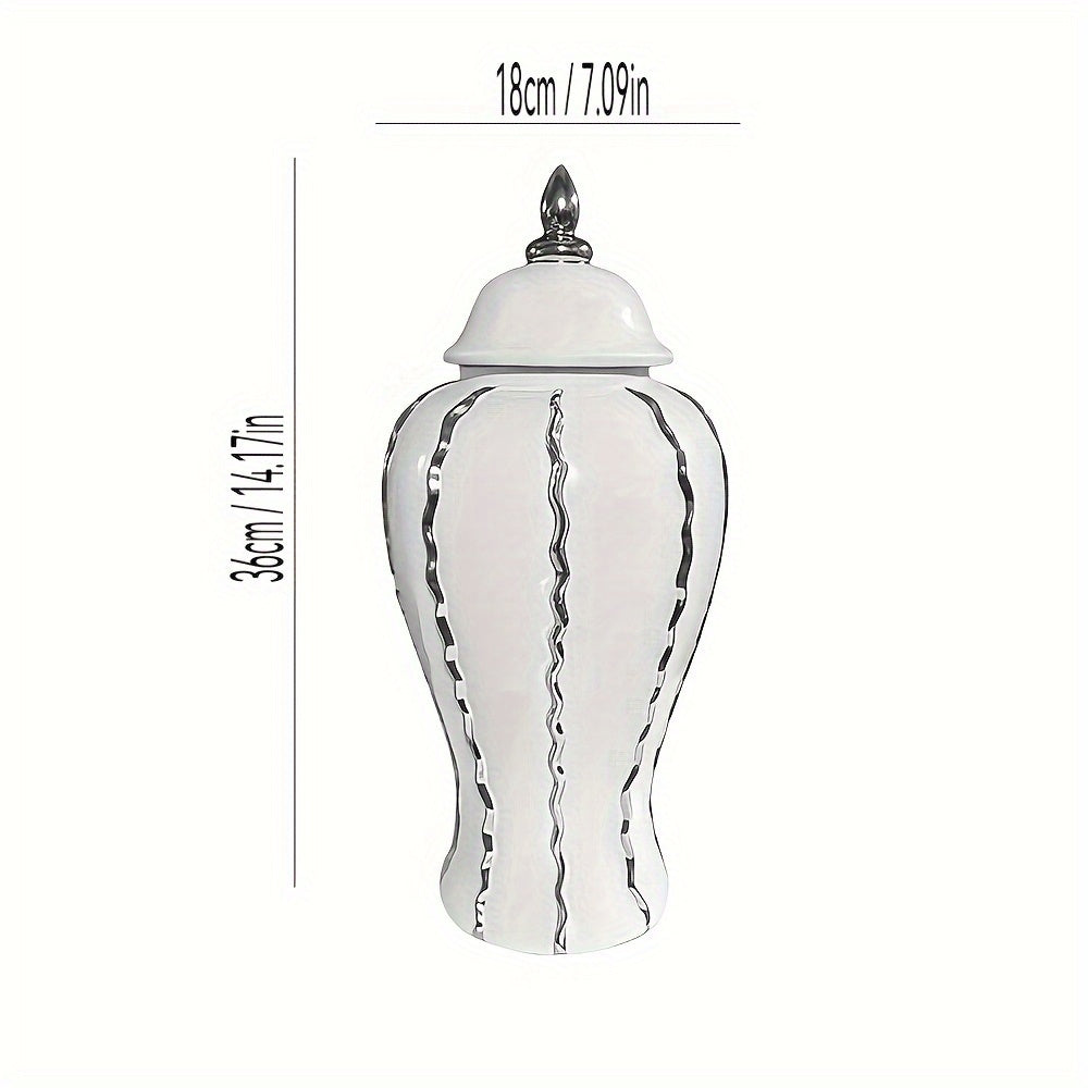 Luxurious Silvery Ceramic Ginger Jar - Modern Decorative Vase