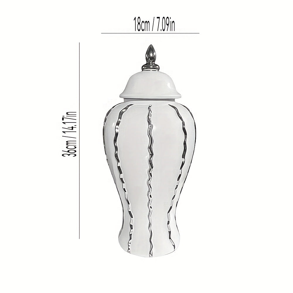 Luxurious Silvery Ceramic Ginger Jar - Modern Decorative Vase