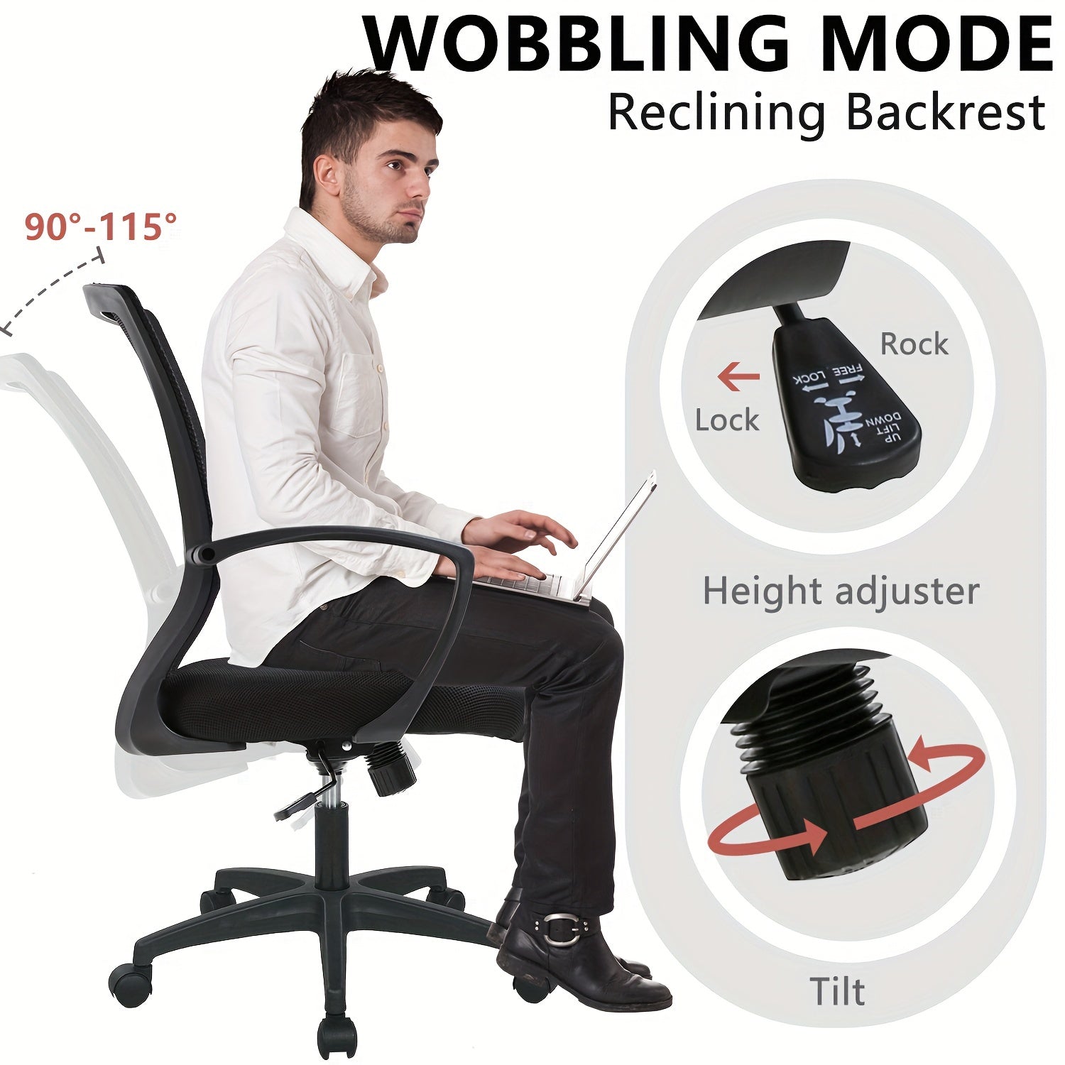 Home Office Chair, Mid Back Computer Swivel Lumbar Support Adjustable Desk Task Computer, Ergonomic Comfort Mesh Chair With Armrests