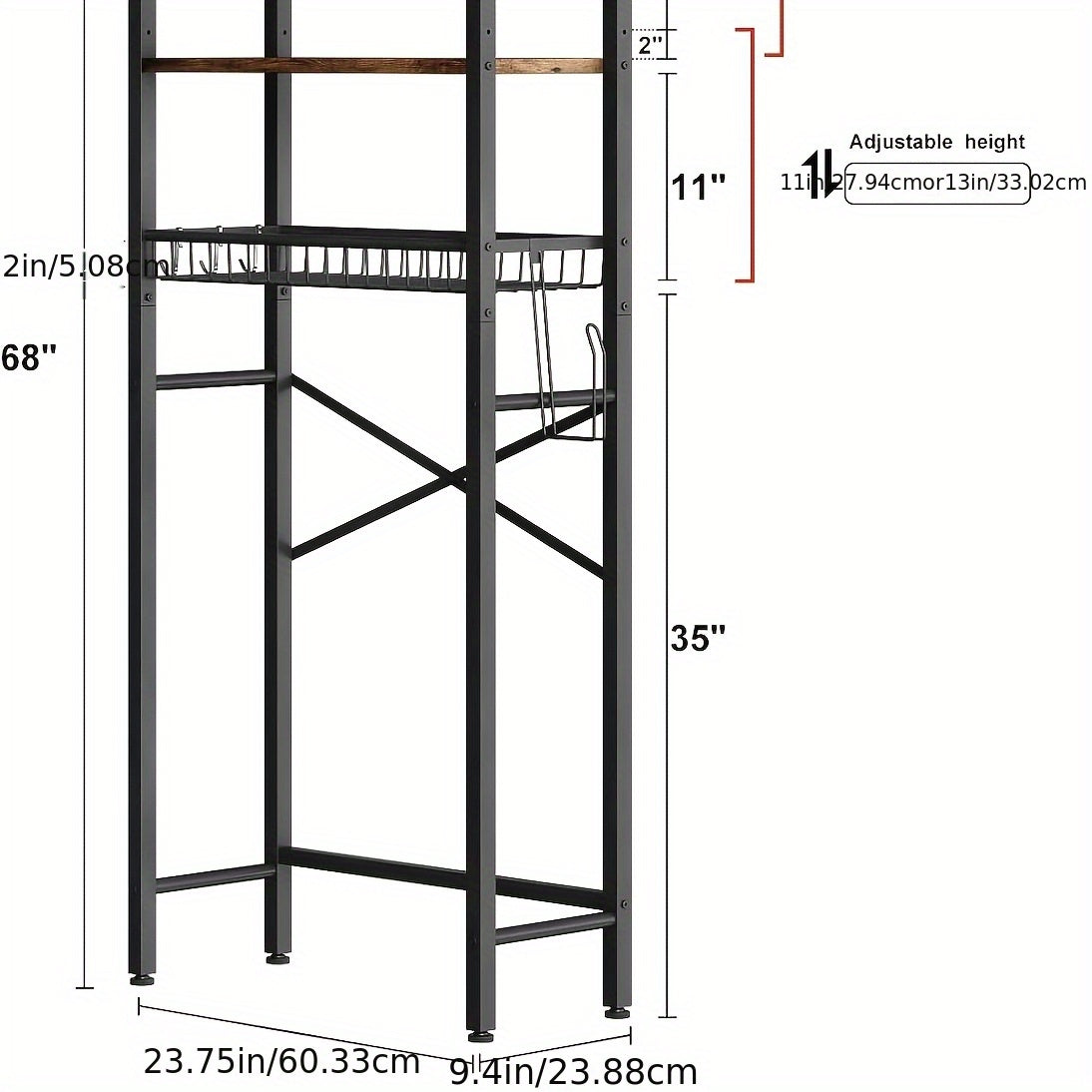 5-Tier Over Toilet Bathroom Organizer Shelf Adjustable Bathroom Shelf Over Toilet With Paper Holder And 4 Hooks