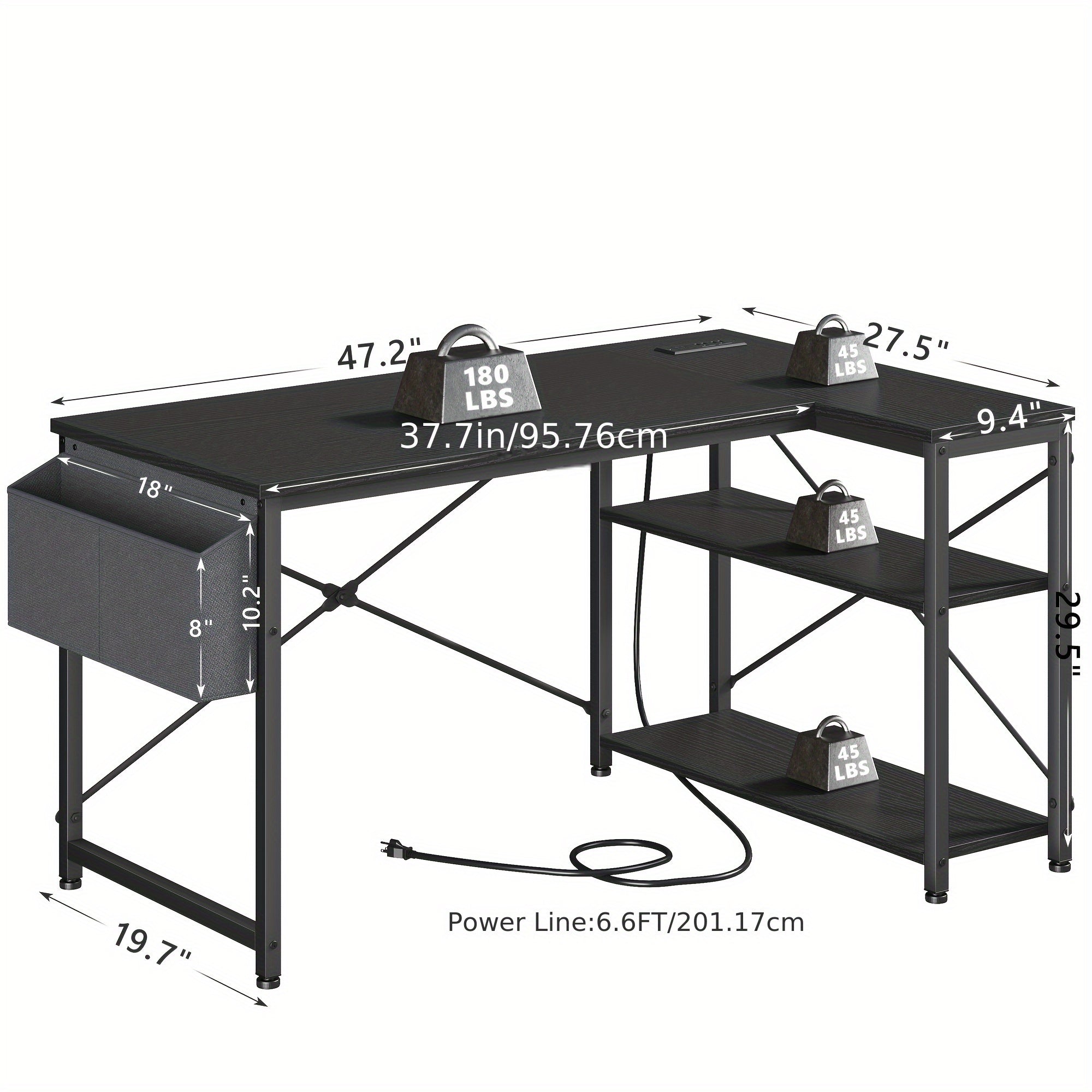 L Shaped Computer Desk With Power Outlets, Computer Desk With Storage Shelves, Home Office Corner Desk For Work, Writing Study Desk With Gaming Desk For Bedroom Office Dorm