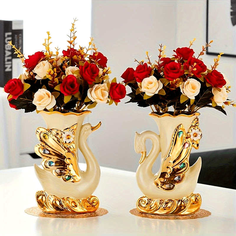 2pcs Ceramic Elegant Swan Vase Centerpieces