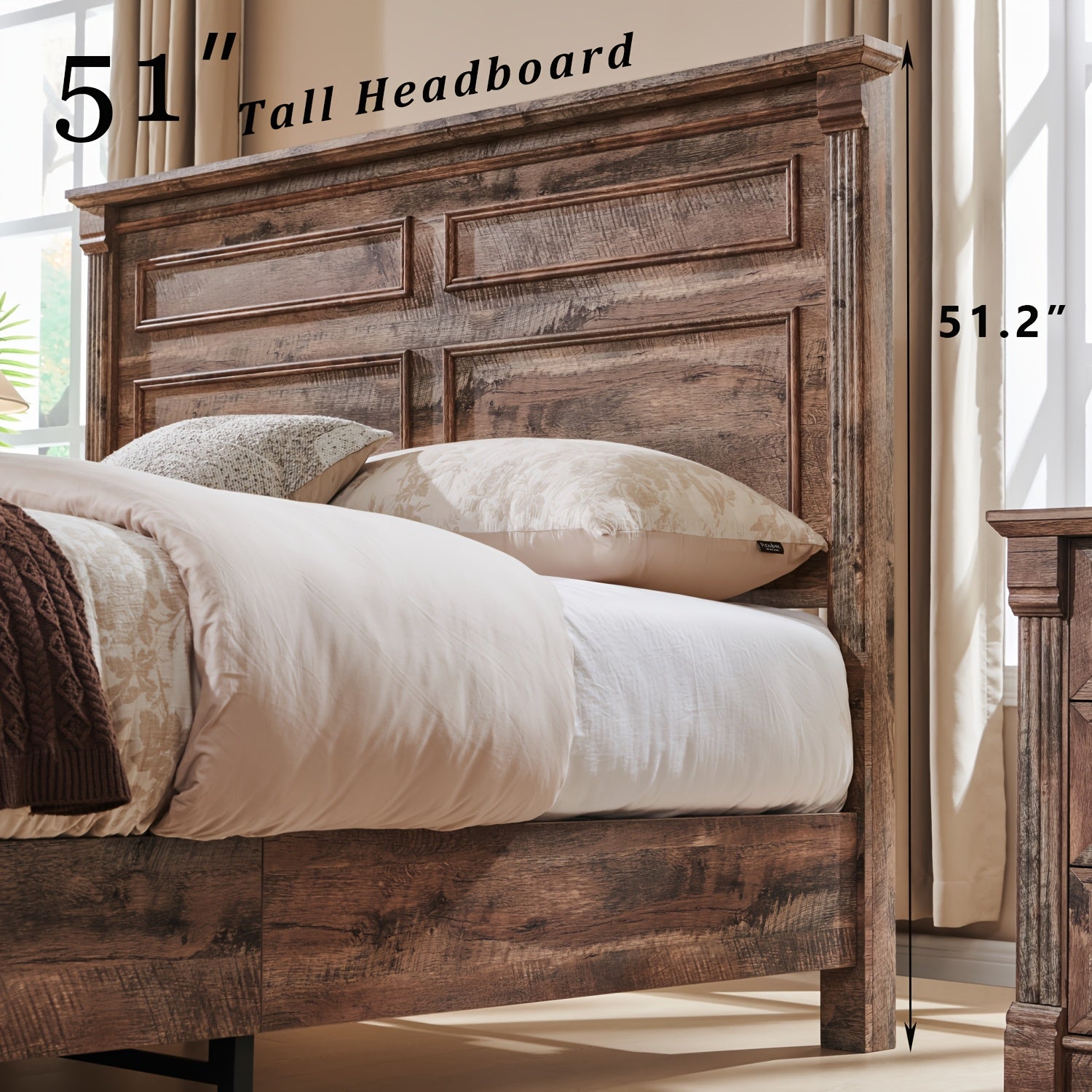 Rustic Farmhouse Full-Size Bed Frame with Tall Headboard