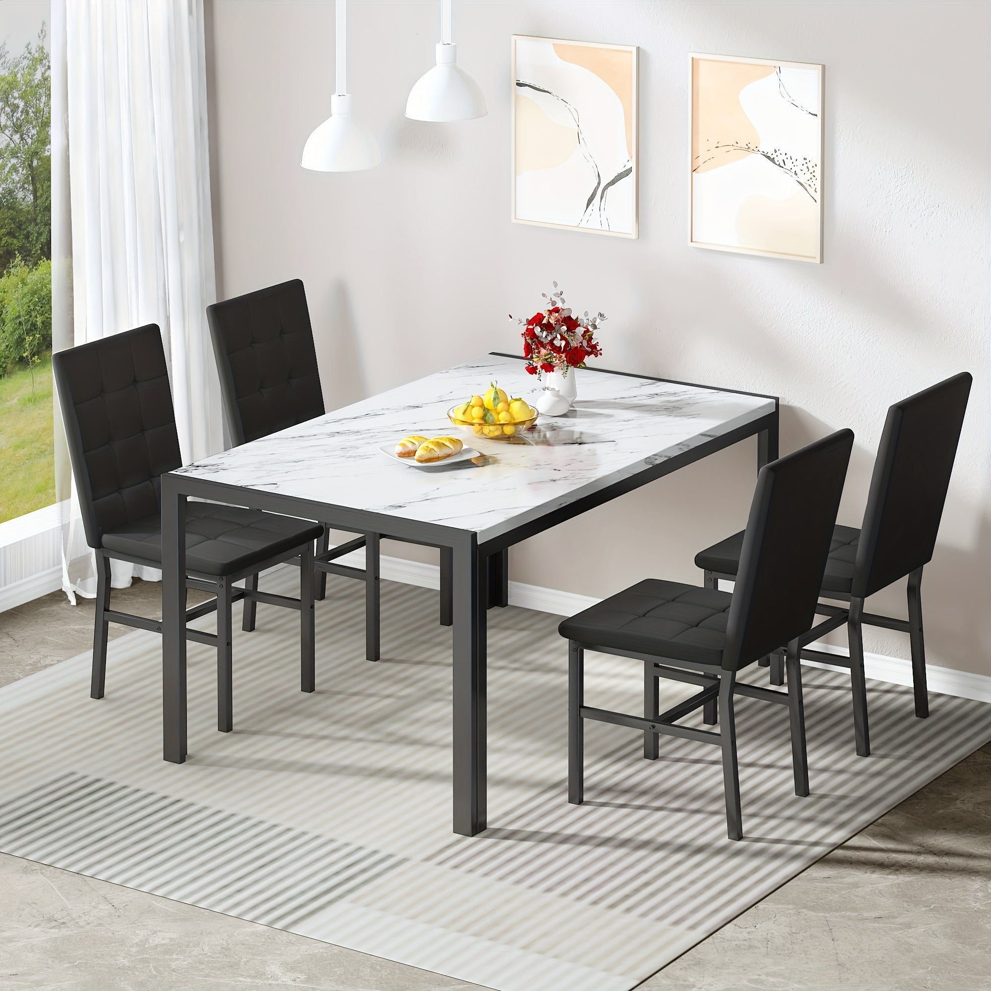 5pcs Faux Marble Tabletop Dining Table Set