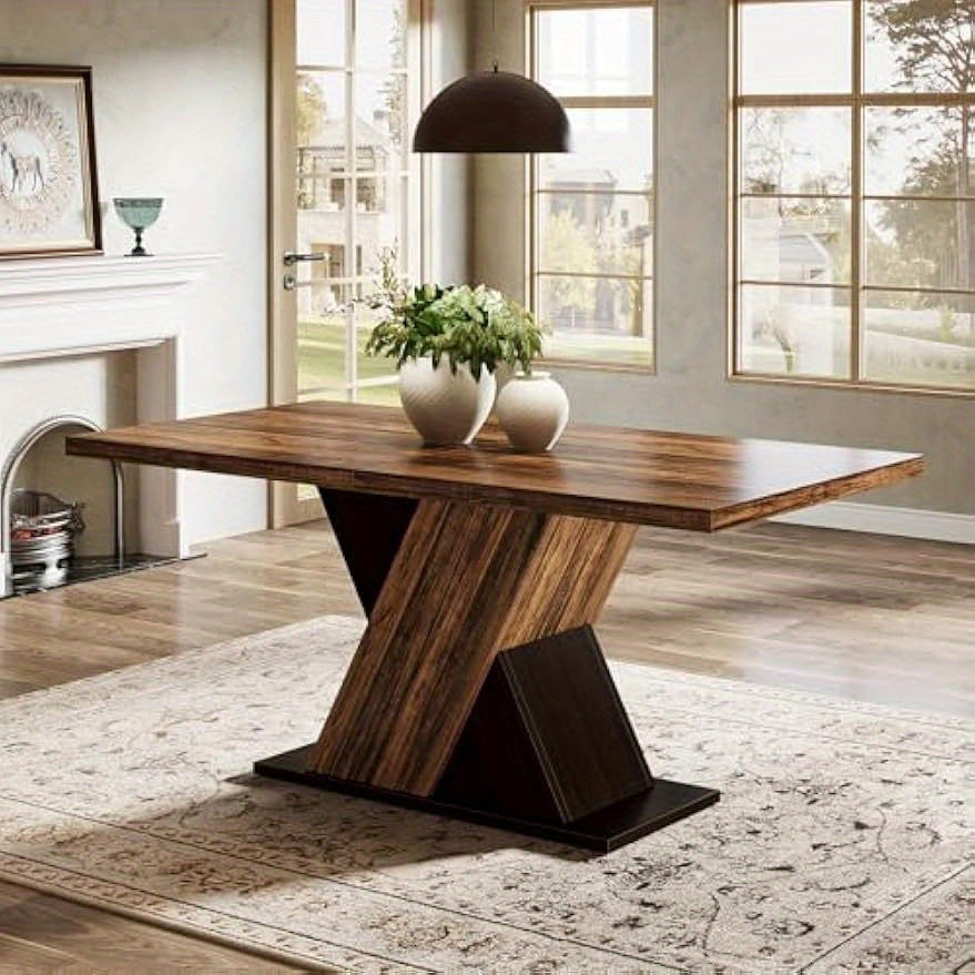 55-Inch Rectangle Wood Dining Table - Farmhouse Dining Table for 4-6 People - Dinner Table for Dining Room