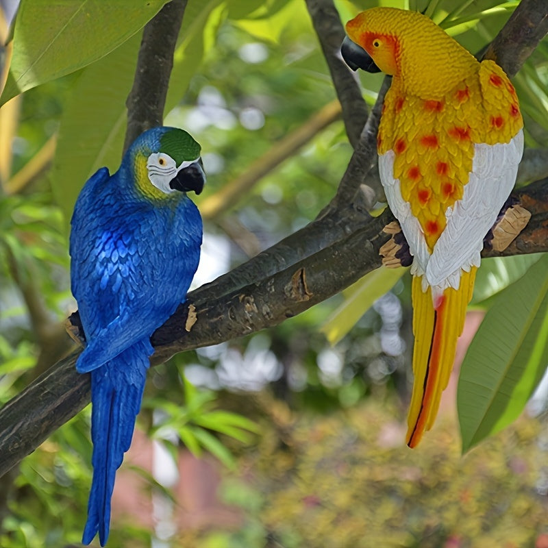 Vibrant Resin Parrot Wall Sculpture - Colorful Outdoor Garden and Home Decor, Realistic Bird Statue for Yard, Lawn, or Tree Branch, Weather-Resistant Art Piece