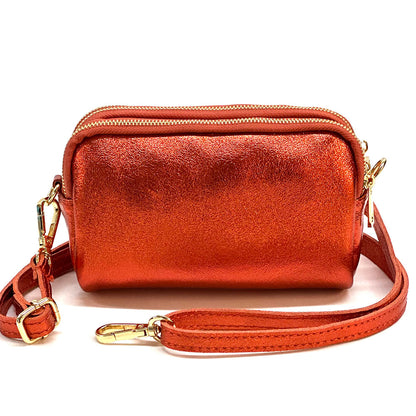 Aurora Metallic Leather Crossbody Wallet - Made In Italy