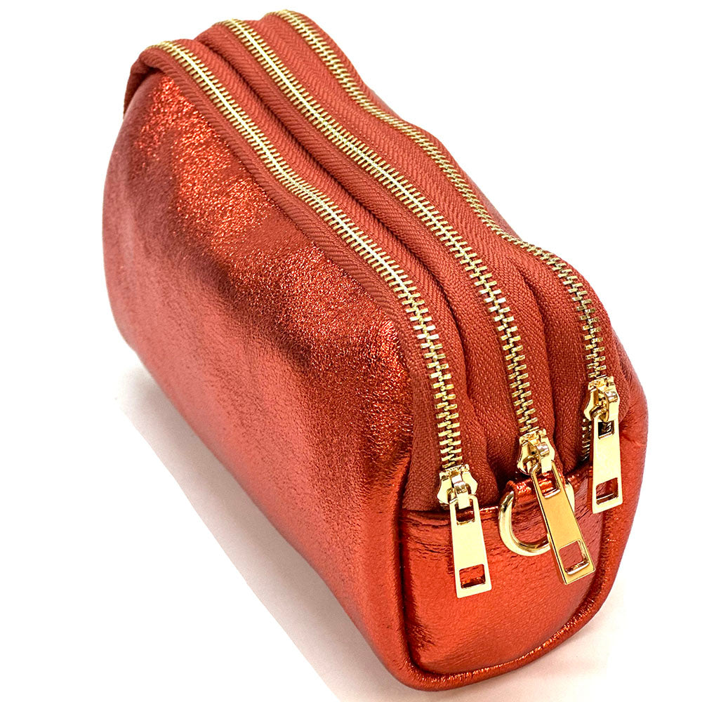 Aurora Metallic Leather Crossbody Wallet - Made In Italy