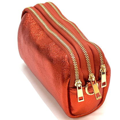 Aurora Metallic Leather Crossbody Wallet - Made In Italy