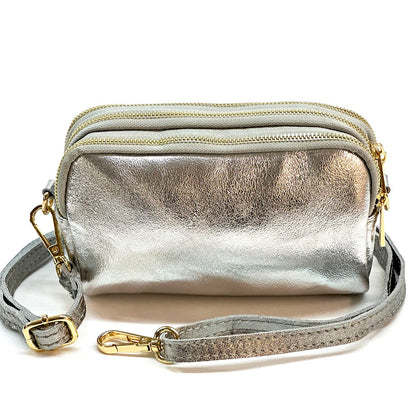 Aurora Metallic Leather Crossbody Wallet - Made In Italy