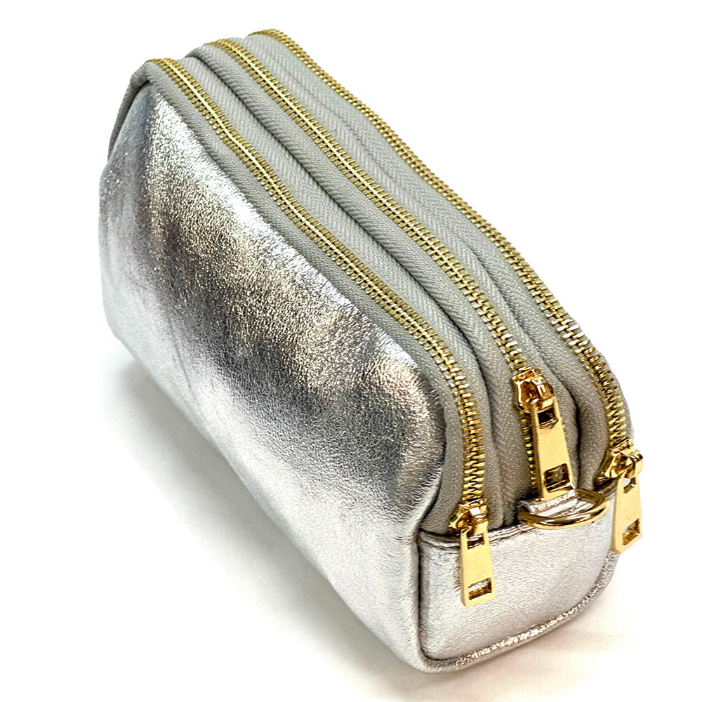 Aurora Metallic Leather Crossbody Wallet - Made In Italy