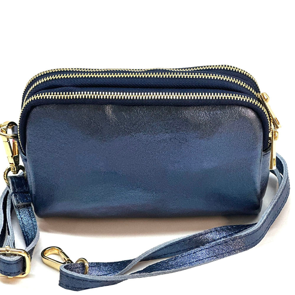 Aurora Metallic Leather Crossbody Wallet - Made In Italy