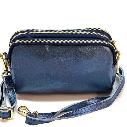 Aurora Metallic Leather Crossbody Wallet - Made In Italy