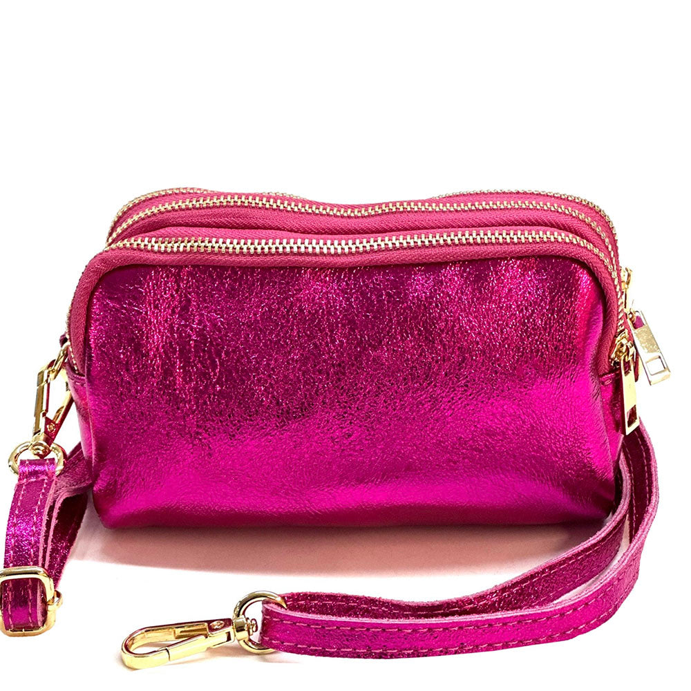 Aurora Metallic Leather Crossbody Wallet - Made In Italy