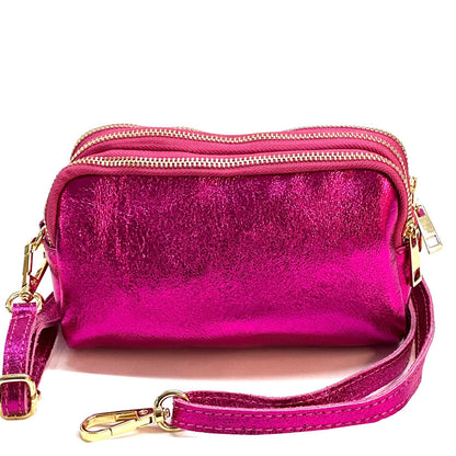 Aurora Metallic Leather Crossbody Wallet - Made In Italy