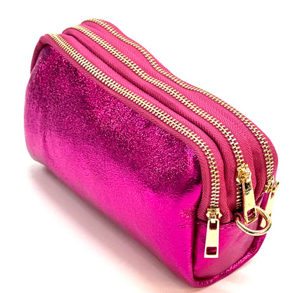 Aurora Metallic Leather Crossbody Wallet - Made In Italy